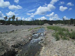 Looking upstream at the rehabilitated Lower Hazeltine Creek channel just upstream from Quesnel Lake. The nearby 2014 Mount Polley dam failure was one of the largest failures in the past 50 years.