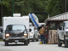 The lineup at the gatehouse at Golden Ears Provincial Park on Thursday. Campers began queuing on Tuesday for first come, first served sites for the long weekend.