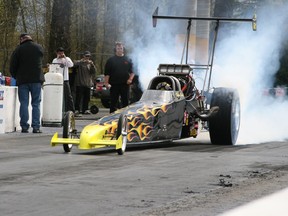 Shawn Cowie of North Delta, shown here in a file photo, was the top qualifier but fell in the final of Top Alcohol Dragster in the NHRA Division 6 points meet at Mission Raceway Park.