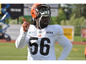 Solomon Elimimian, the CFL's most outstanding player in 2014, has recovered after rupturing his right Achilles tendon last season. -- B.C. Lions photo