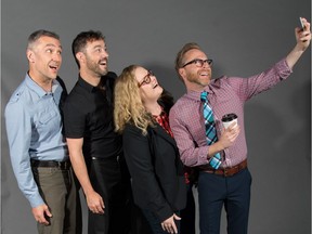 Vancouver TheatreSports improvisers: L-R: Bill Pozzobon, Michael Teigen, Elizabeth Bowen, Graeme Duffy.