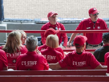 VANCOUVER,BC:JUNE 20, 2016 -- Staff have a meeting prior to gates opening for opening night of Northwest League baseball action  between the Vancouver Canadians and the Everett AquaSox in Vancouver, BC, June, 20, 2016.