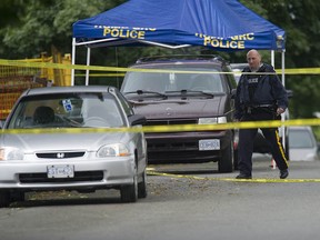 Police investigate a shooting death in the 3900-block Forest Street in Burnaby early Tuesday morning June 14, 2016. The shooting occurred late Monday evening.