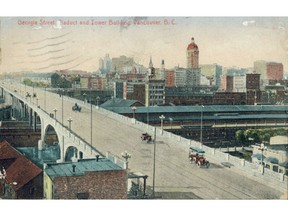 Vintage postcard of the first Georgia Street Viaduct, which stood from 1915 to 1972.