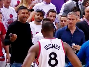 Sukh Deo, 34, is pictured in this screenshot being ejected from the Toronto Raptors playoff game on May 23, 2016. Deo was shot to death Tuesday in Toronto's Yonge-Eglinton area.