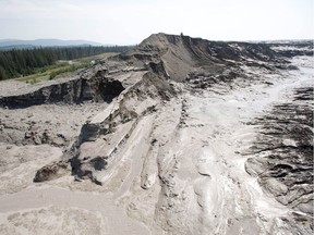 The tailings pond dike breach near the town at the Polley Mountain mine site in B.C. is pictured Tuesday August, 5, 2014.