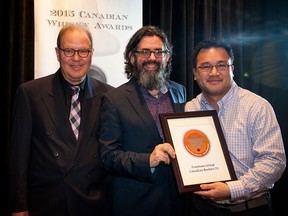 From left, Whisky experts and writers Davin de Kergommeaux and Dave Broomand Fountana Group’s General Manager Thomas Chen at the 2015 Canadian Whisky Awards.