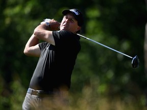 Phil Mickelson of the United States watches his tee shot on the fourth hole during the second round of the U.S. Open at Oakmont Country Club on June 17, 2016 in Oakmont, Pennsylvania.