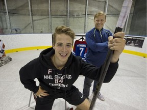 Vancouver Giants forward Ty Ronning is expected to be a middle-round in the 2016 NHL Draft. He's shown here with his father, former Canucks forward Cliff Ronning.