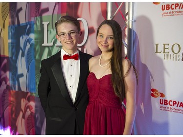 Sean Kyer (Odd Squad) with Katelyn Mager (Charlotte's Song)  on the red carpet at the 18th annual Leo Awards in downtown Vancouver on June 5, 2016. The Leos celebrate excellence in British Columbia Film and Television.