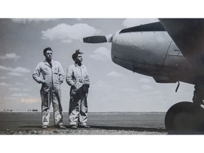 Jab Sidhoo (right) checks out a plane in Caron, Sask. during the Second World War with one of his co-workers. Sidhoo was an airplane mechanic during the war, an experience that changed his life. He died earlier this year at the age of 93.