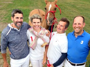 Vancouver Polo Club founders Tony and Claudia Tornquist with Paul Sullivan, Jay Garnett and Sullivan's pony Goldie enjoyed a debut game at their new full-sized field near Boundary Bay.