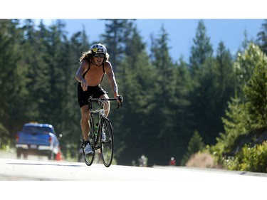 A cyclist rides along during the 2016 Ironman Canada in Whistler, B.C.