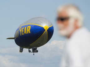The Goodyear Blimp, the Spirit of Innovation, lands at the Abbotsford airport on Wednesday. Gerry Kahrmann/PNG