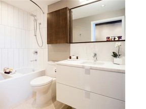 Bathrooms feature heated floors and polished marble counters. (Handout/Rennie Marketing Systems. For Westcoast Homes.) [PNG Merlin Archive]