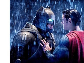 Batman (Ben Affleck), left, and Superman (Henry Cavill) face off in Batman v Superman: Dawn of Justice.