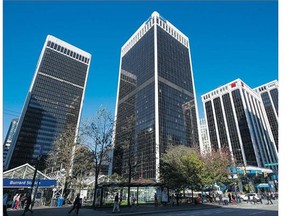 The Bentall Centre, above, and Royal Centre in downtown Vancouver are up for sale and will likely have new owners this year. The two towers represent 2.1 million square feet of top-end office space. Brookfield Canada Office Properties has sold the Royal Centre office tower in Downtown Vancouver.