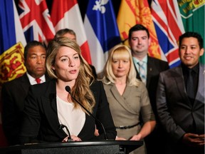 Canadian Heritage Minister Melanie Joly speaks at a joint federal-provincial meeting in Victoria on July 6.