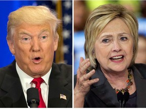 This photo combo of file images shows U.S. presidential candidates Donald Trump, left, and Hillary Clinton.