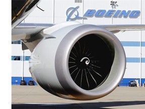 An engine and part of a wing from a Boeing 787 Dreamliner, which is said to be up to 25-per-cent more fuel efficient than earlier models.