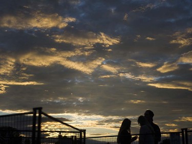 The sunset over the main stage at the 39th annual Folk Music festival Jericho Beach Vancouver, July 15 2016.