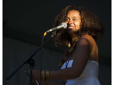Flavia Nascimento  performs on stage 3 at the 39th annual Folk Music festival Jericho Beach Vancouver, July 15 2016.