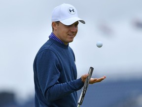 U.S. golfer Jordan Spieth on the first green during practice on Monday, July 11, 2016, ahead of the 2016 British Open Golf Championship at Royal Troon in Scotland. Spieth became the latest leading golfer to decide not to play at the Olympics next month in Rio de Janeiro, the International Golf Federation president Peter Dawson announced Monday.