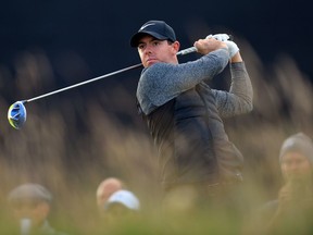 Northern Ireland's Rory McIlroy watches his drive from the 15th tee during the final practice round on Wednesday, ahead of the 2016 Open Golf Championship at Royal Troon in Scotland.