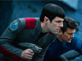 n this image released by Paramount Pictures, Zachary Quinto, left, and Karl Urban appear in a scene from "Star Trek Beyond", that is filmed in Vancouver.