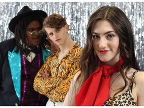 In a strange combination of 16th-century Shakespeare, 1970's disco and 2016 teenagers, actors, left to right, Isaac George-Hotchkiss, Isaac McAndless-Davis and Darquise St. Germain perform Much Ado About Nothing at the Carousel Theatre for Young People on Granville Island. Photo by Faye Campbell