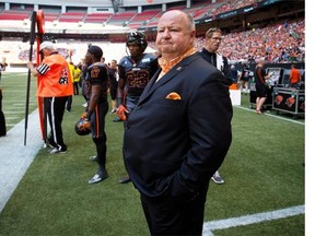 B.C. Lions president and CEO Dennis Skulsky watches from the sideline at BC Place Stadium.