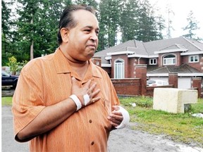Maninder Gill outside his home just weeks after the shooting at the Guru Nanak temple in 2010.