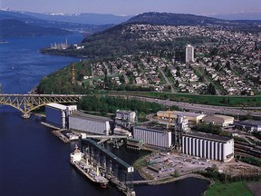 File: Aerial view of Cascadia grain terminal in Vancouver. Handout photo from Vancouver Port Authority.