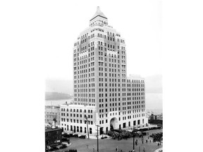 The Marine Building on opening day, Oct. 8, 1930, with a large crowd at front entrance.