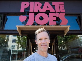 Pirate Joe's owner Mike Hallatt, who resells products from U.S. specialty grocery store Trader Joe's, stands for a photograph outside a new larger location where he's working to reopen his store, in Vancouver, B.C., on Thursday July 14, 2016. It's one of Vancouver's worst kept secrets. Since 2012, diehard fans of U.S. grocery chain Trader Joe's have been able to get their hands on Speculoos Cookie Butter and Triple Ginger Snaps at a tiny storefront in the city's beach neighbourhood.