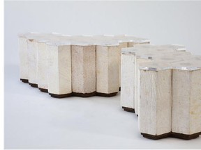 The process combines mushroom spores and sawdust to create sturdy bricks that are assembled to create these benches.