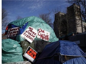 Residence of a homeless camp are shown in Victoria on Monday, January 11, 2016.