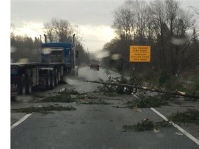 "#BCHwy1 EB Tree down after 208th St in Right Lane. @MainroadLM is on route. Drive Safely."