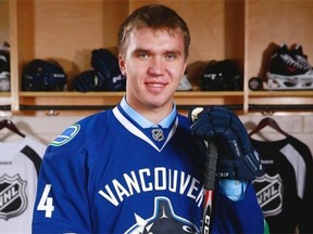 Nikita Tryamkin, 66th overall pick of the Vancouver Canucks, poses for a portrait during the 2014 NHL Entry Draft at Wells Fargo Center on June 28, 2014 in Philadelphia.