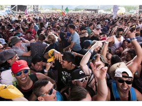 Fans moshing to Datsik's performing at the Bass Camp Stage at the Pemberton Music Festival.