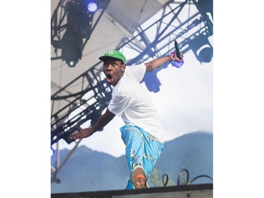 American rapper Tyler, the Creator performing on the Mount Currie Stage at the Pemberton Music Festival.