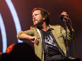 Lead singer Eddie Vedder of Pearl Jam closes at the Pemberton Music Festival.