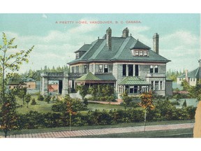 Early 1900s postcard of Gabriola mansion on Davie Street.