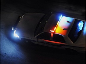 A police cruiser Code 3 (lights & siren) on its way to a call.