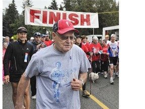 Rolly Fox, father of Terry Fox, quit smoking in 1986 and was able to run a “10-miler” one year later. Here, he’s seen running the 2011 Terry Fox Run in Port Coquitlam.