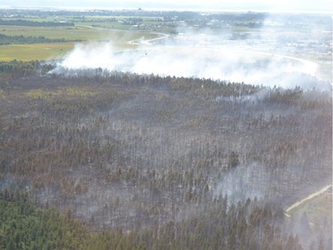 Smoke rises from the site of a wildfire burning in Burns Bog, in Delta, B.C., is seen from the air in this July 4, 2016, handout photo.