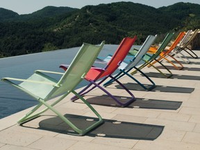 Snooze chairs by Emu are foldable, made from steel and come in a brilliant range of colours. Available at Industrial Revolution.