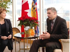 B.C. Solicitor General Mike Morris with Premier Christy Clark at the cabinet offices in Vancouver.