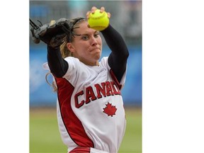 Lauren Bay Regula throws during the third inning of their semifinal softball game against Australia at Fengtai stadium during the 2008 Beijing Olympic Games.