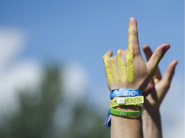 Hands are raised at FVDED in the park at Holland park in Surrey on July 2, 2016.